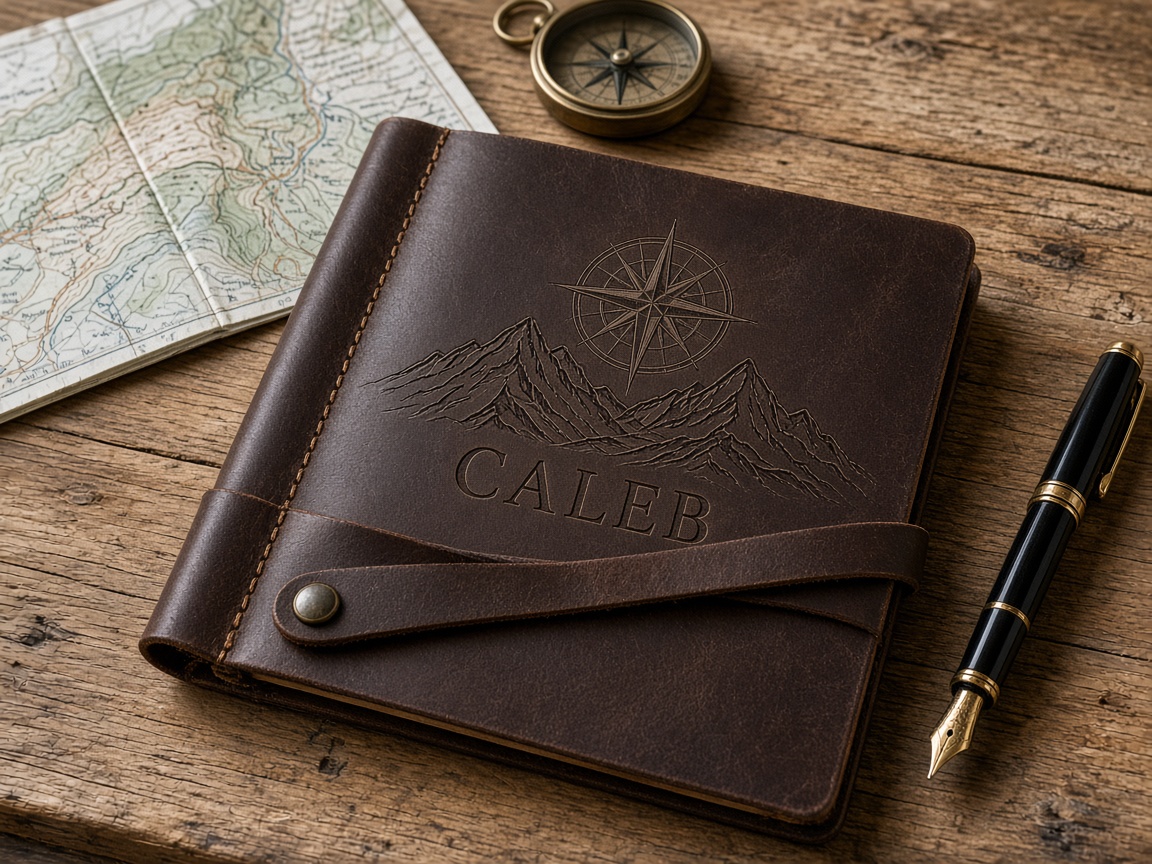 Engraved leather journal concept design